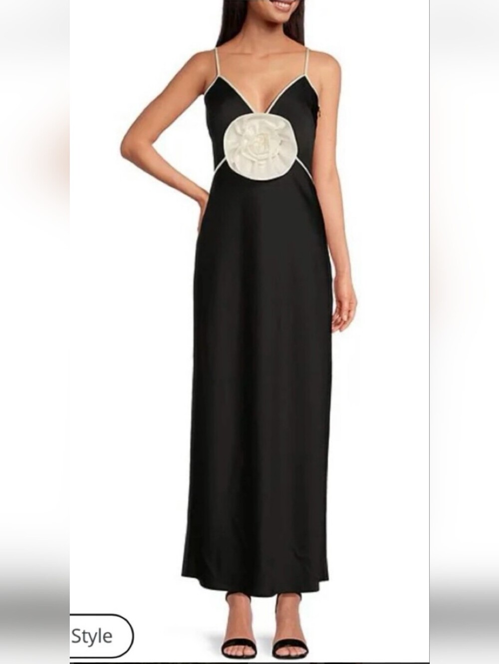 Gianni Bini Black Maxi Dress with Cream Rosette